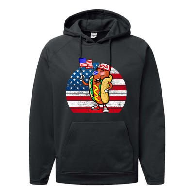 4th Of July Hot Dog Hotdog 4th Of July Performance Fleece Hoodie