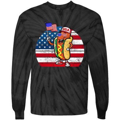 4th Of July Hot Dog Hotdog 4th Of July Tie-Dye Long Sleeve Shirt