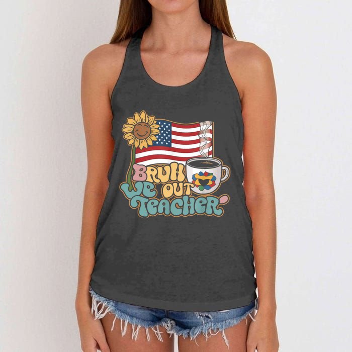 4th Of July Bruh We Out Teachers End Of School Year Teacher Summer Gift Women's Knotted Racerback Tank