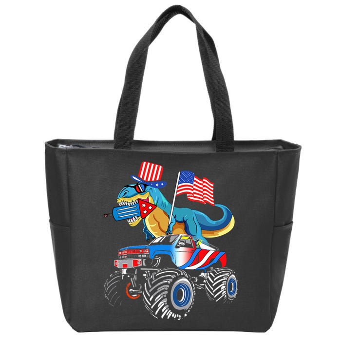 4th Of July dinosaur Firework American Flag usa Zip Tote Bag