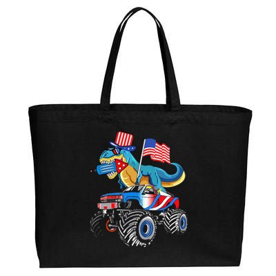 4th Of July dinosaur Firework American Flag usa Cotton Canvas Jumbo Tote