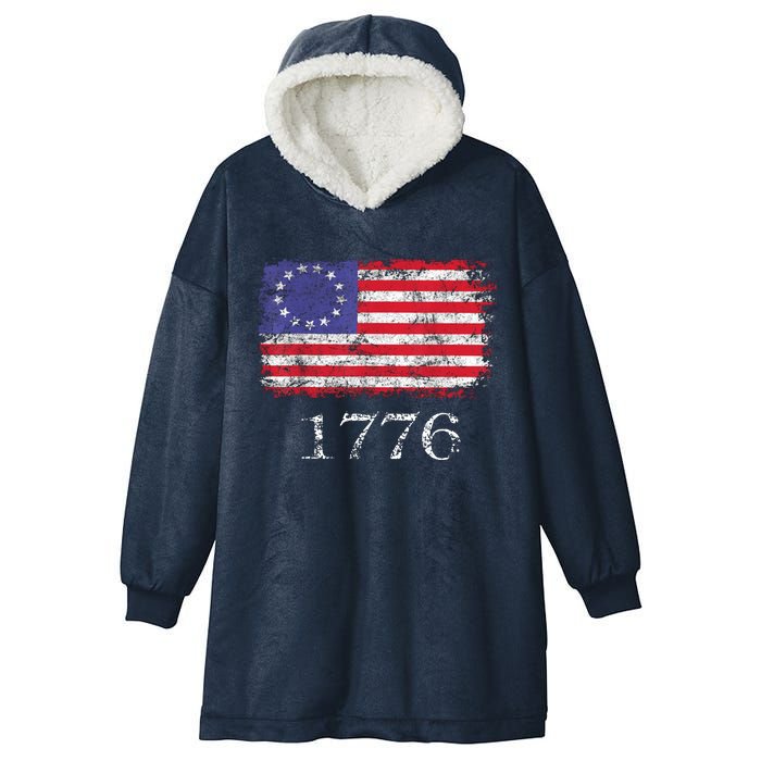 4th Of July American Flag Betsy Ross 1776 Hooded Wearable Blanket