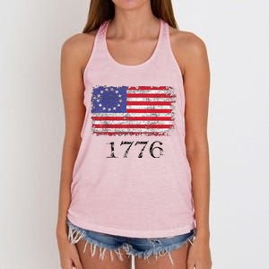 4th Of July American Flag Betsy Ross 1776 Women's Knotted Racerback Tank