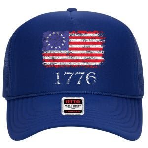 4th Of July American Flag Betsy Ross 1776 High Crown Mesh Back Trucker Hat