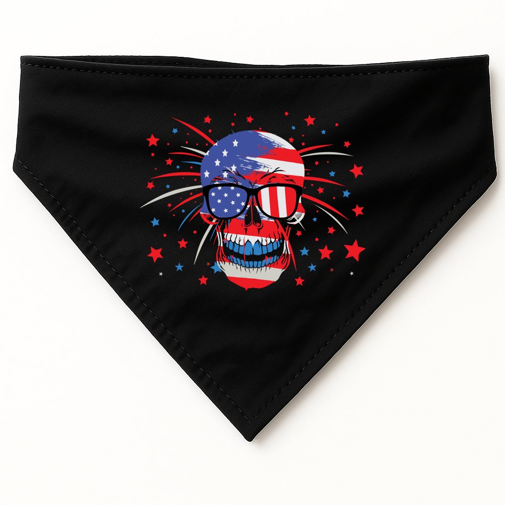 4th Of July Skull American Flag Gift USA-Made Doggie Bandana