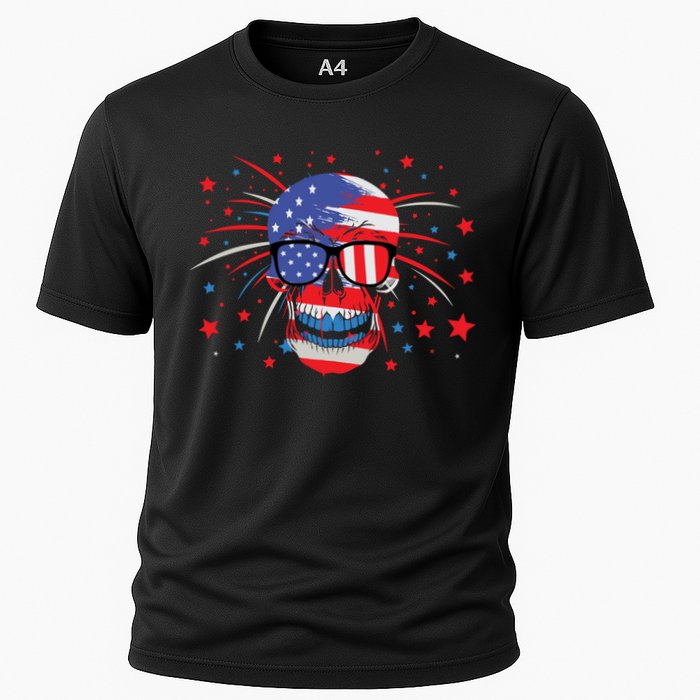 4th Of July Skull American Flag Gift Cooling Performance Crew T-Shirt