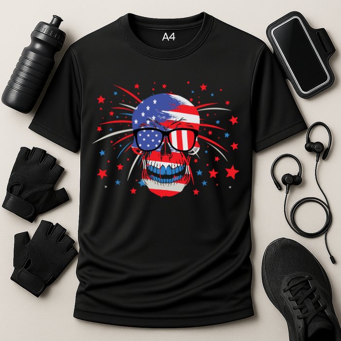 4th Of July Skull American Flag Gift Cooling Performance Crew T-Shirt