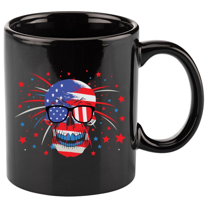 4th Of July Skull American Flag Gift 11oz C Handle Ceramic Mug