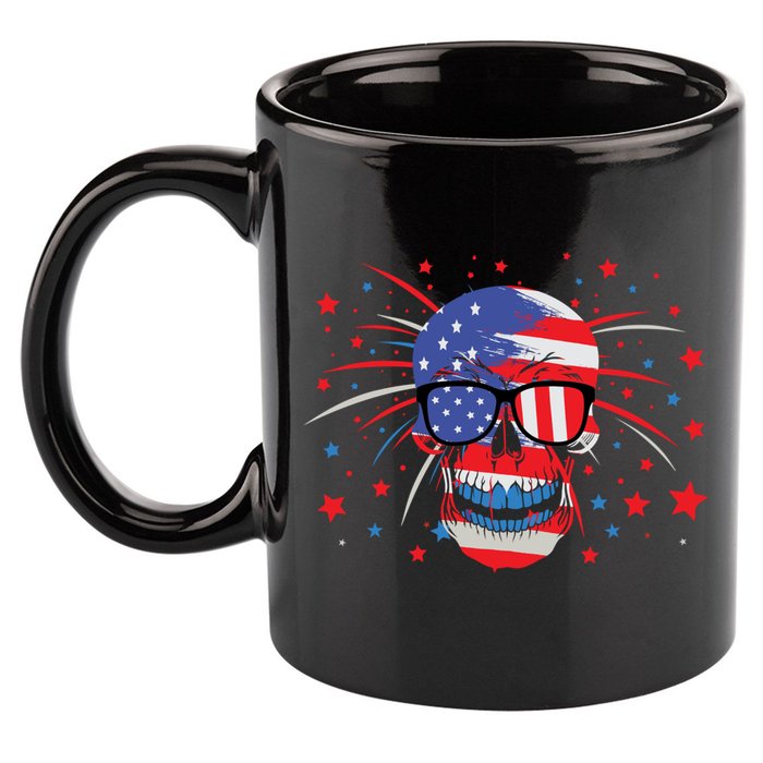 4th Of July Skull American Flag Gift 11oz C Handle Ceramic Mug