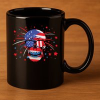 4th Of July Skull American Flag Gift 11oz C Handle Ceramic Mug