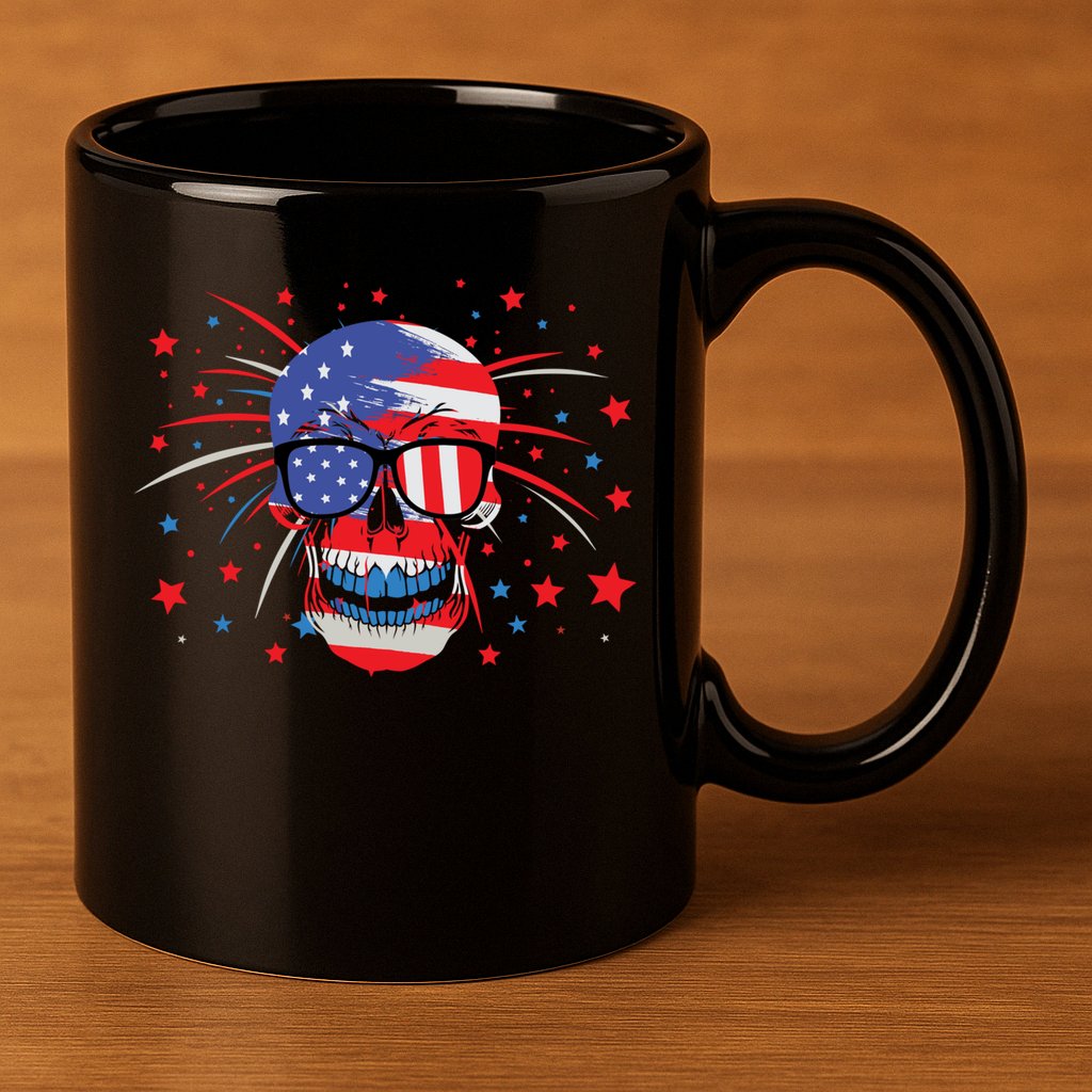 4th Of July Skull American Flag Gift 11oz C Handle Ceramic Mug