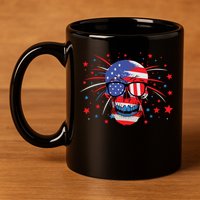 4th Of July Skull American Flag Gift 11oz C Handle Ceramic Mug