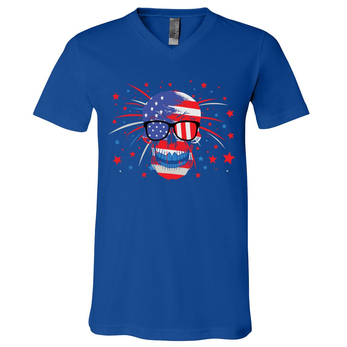 4th Of July Skull American Flag Gift V-Neck T-Shirt