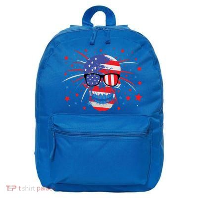 4th Of July Skull American Flag Gift 16 in Basic Backpack