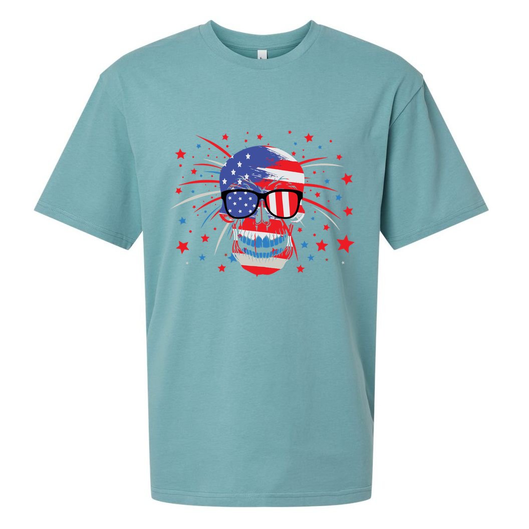 4th Of July Skull American Flag Gift Sueded Cloud Jersey T-Shirt