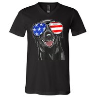 4th Of July Funny Black Lab Dog American Love Christmas V-Neck T-Shirt