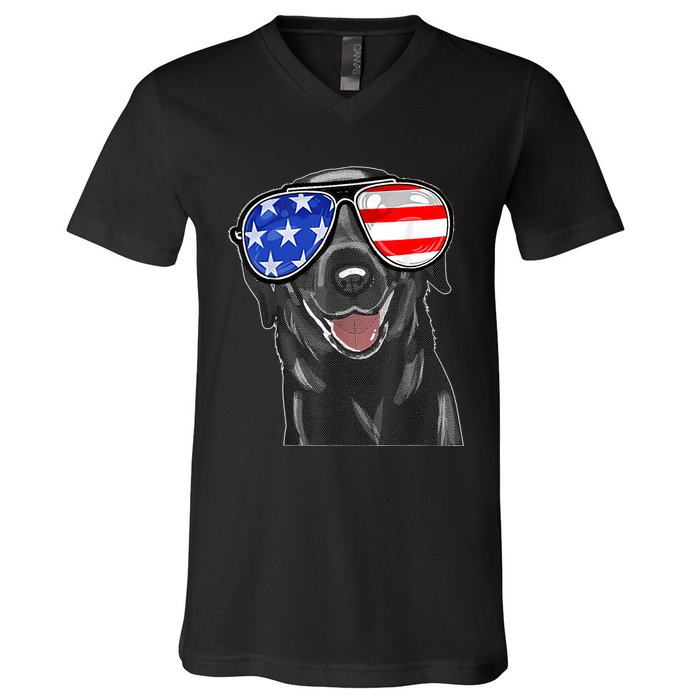 4th Of July Funny Black Lab Dog American Love Christmas V-Neck T-Shirt