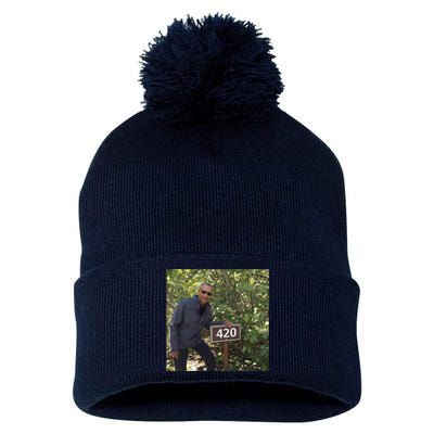 420 Obama Print Pom Pom 12in Knit Beanie