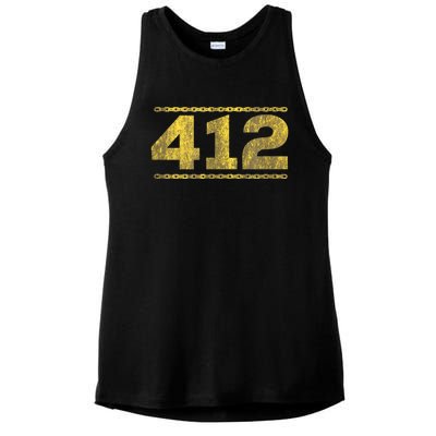 412 Pittsburgh Distressed Chain Yinzer City Retro Ladies PosiCharge Tri-Blend Wicking Tank