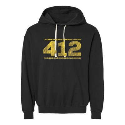 412 Pittsburgh Distressed Chain Yinzer City Retro Garment-Dyed Fleece Hoodie