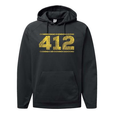 412 Pittsburgh Distressed Chain Yinzer City Retro Performance Fleece Hoodie