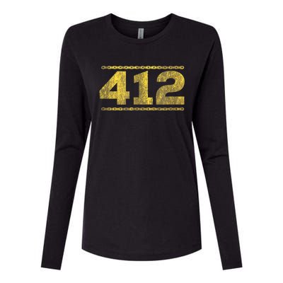 412 Pittsburgh Distressed Chain Yinzer City Retro Womens Cotton Relaxed Long Sleeve T-Shirt