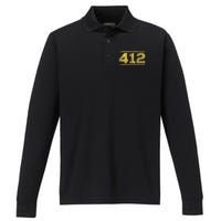 412 Pittsburgh Distressed Chain Yinzer City Retro Performance Long Sleeve Polo