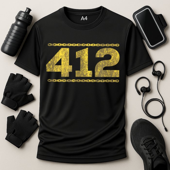 412 Pittsburgh Distressed Chain Yinzer City Retro Cooling Performance Crew T-Shirt