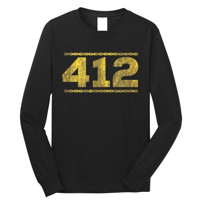 412 Pittsburgh Distressed Chain Yinzer City Retro Long Sleeve Shirt