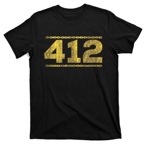 412 Pittsburgh Distressed Chain Yinzer City Retro T-Shirt