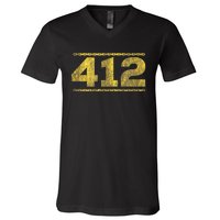 412 Pittsburgh Distressed Chain Yinzer City Retro V-Neck T-Shirt