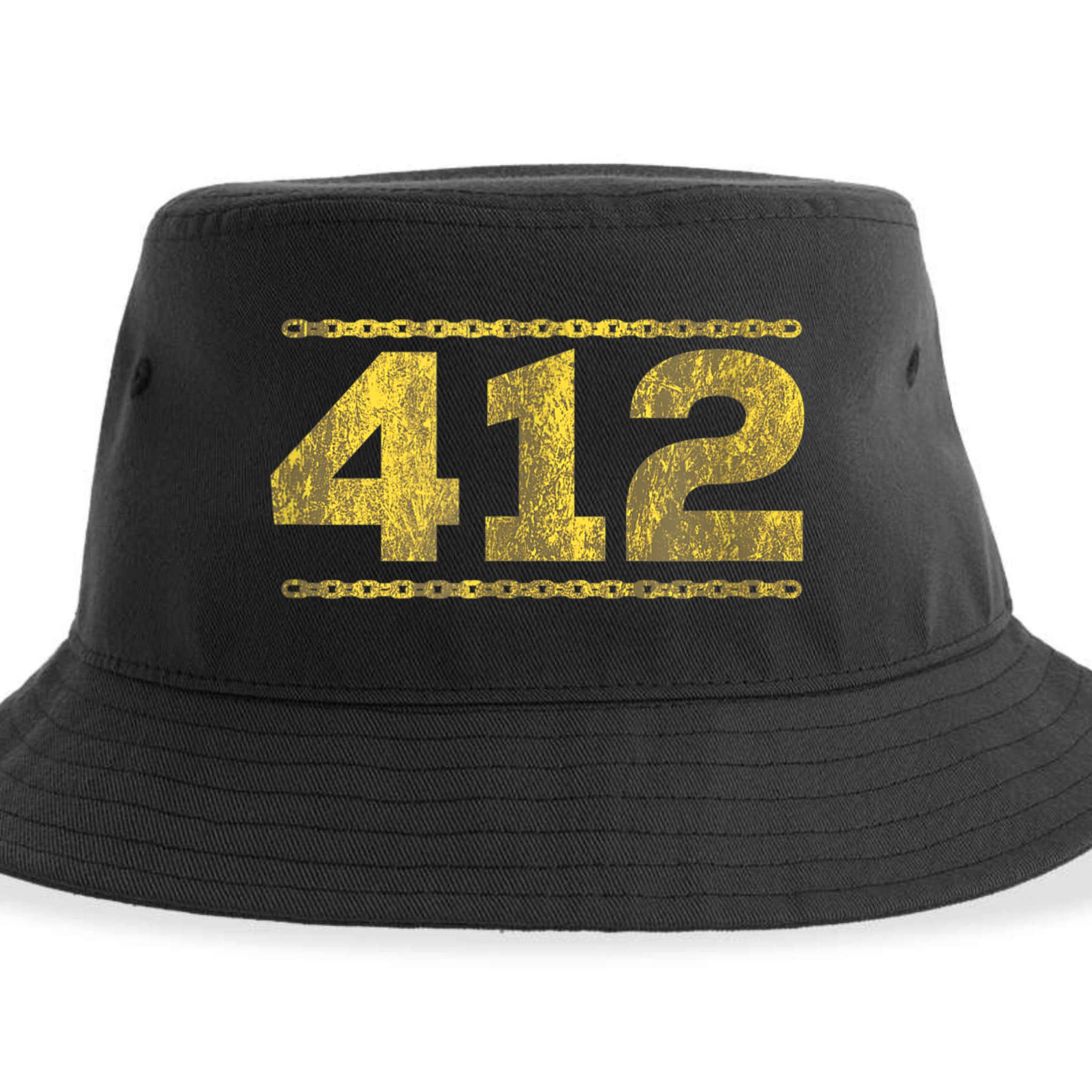 412 Pittsburgh Distressed Chain Yinzer City Retro Sustainable Bucket Hat