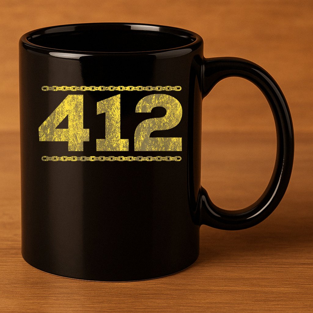 412 Pittsburgh Distressed Chain Yinzer City Retro 11oz C Handle Ceramic Mug