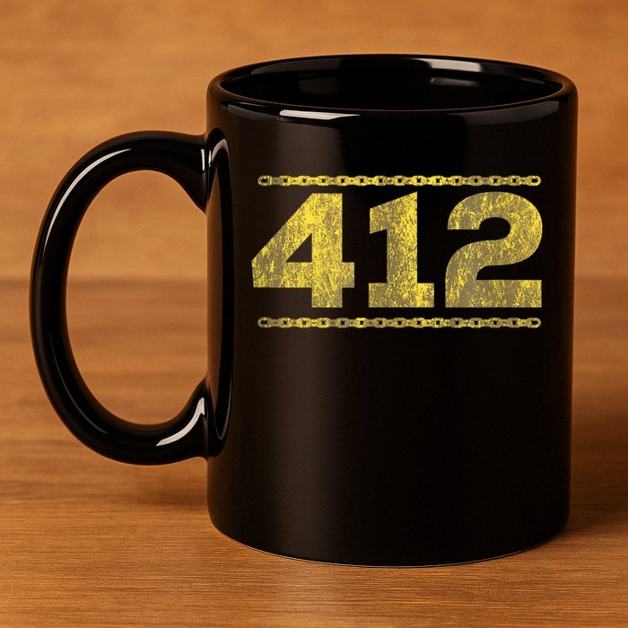 412 Pittsburgh Distressed Chain Yinzer City Retro 11oz C Handle Ceramic Mug