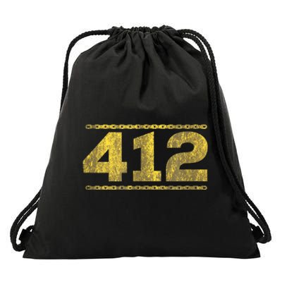 412 Pittsburgh Distressed Chain Yinzer City Retro Drawstring Bag