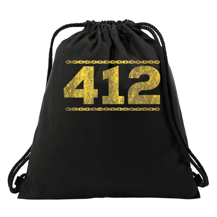 412 Pittsburgh Distressed Chain Yinzer City Retro Drawstring Bag