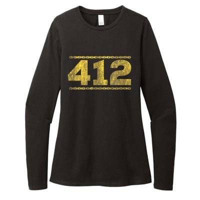 412 Pittsburgh Distressed Chain Yinzer City Retro Womens CVC Long Sleeve Shirt