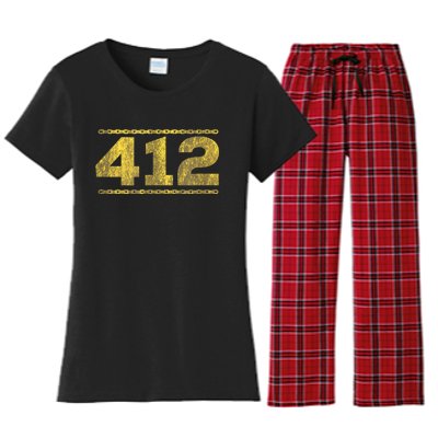 412 Pittsburgh Distressed Chain Yinzer City Retro Women's Flannel Pajama Set