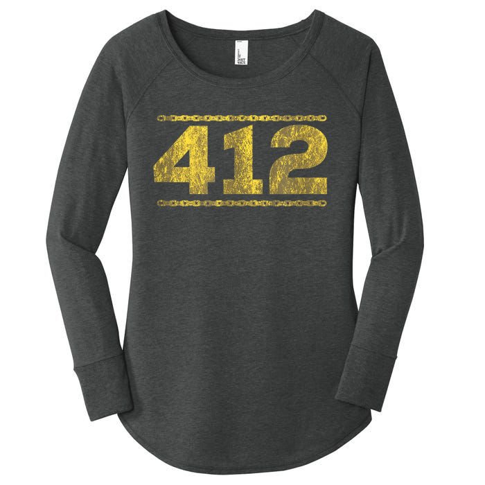 412 Pittsburgh Distressed Chain Yinzer City Retro Women's Perfect Tri Tunic Long Sleeve Shirt