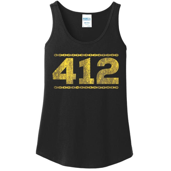 412 Pittsburgh Distressed Chain Yinzer City Retro Ladies Essential Tank