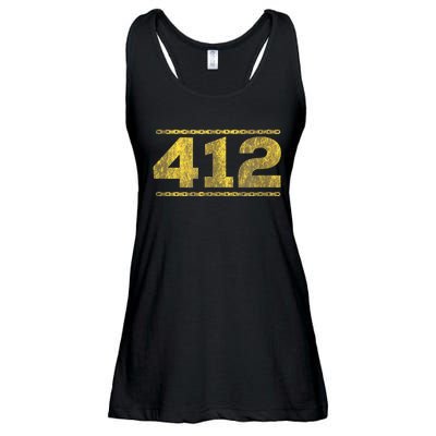 412 Pittsburgh Distressed Chain Yinzer City Retro Ladies Essential Flowy Tank