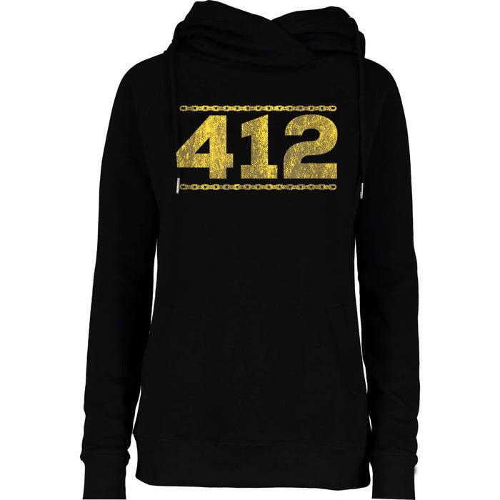 412 Pittsburgh Distressed Chain Yinzer City Retro Womens Funnel Neck Pullover Hood