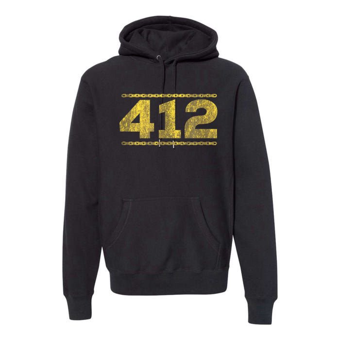 412 Pittsburgh Distressed Chain Yinzer City Retro Premium Hoodie