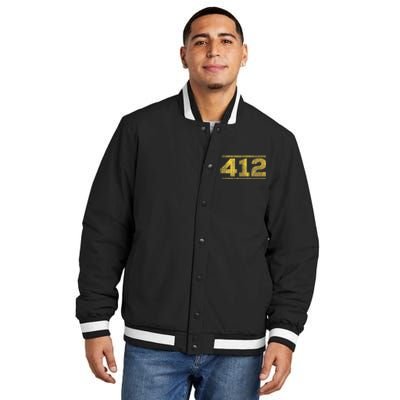 412 Pittsburgh Distressed Chain Yinzer City Retro Insulated Varsity Jacket