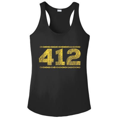 412 Pittsburgh Distressed Chain Yinzer City Retro Ladies PosiCharge Competitor Racerback Tank