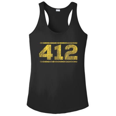 412 Pittsburgh Distressed Chain Yinzer City Retro Ladies PosiCharge Competitor Racerback Tank