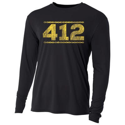 412 Pittsburgh Distressed Chain Yinzer City Retro Cooling Performance Long Sleeve Crew