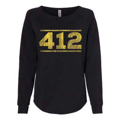 412 Pittsburgh Distressed Chain Yinzer City Retro Womens California Wash Sweatshirt