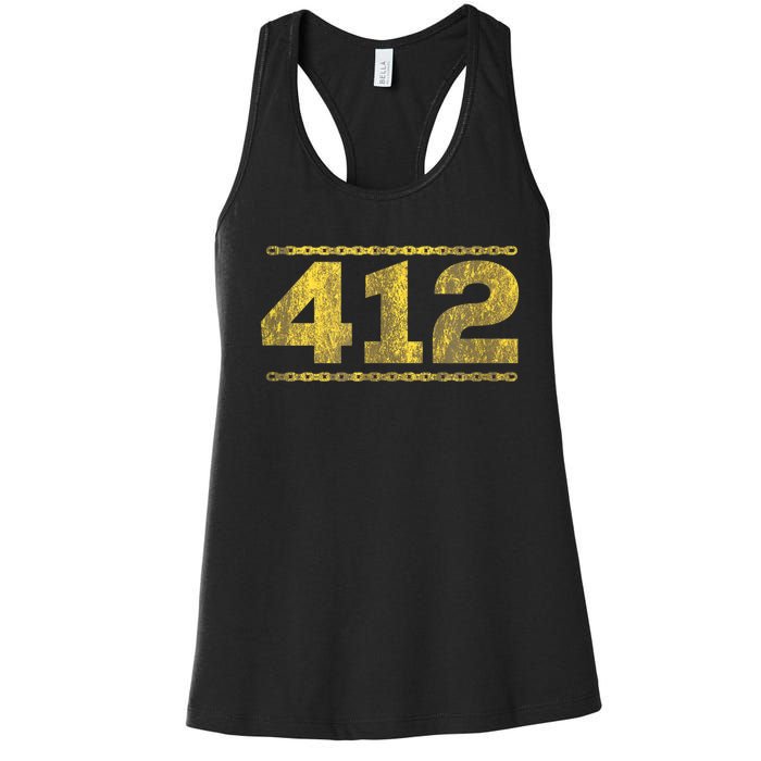 412 Pittsburgh Distressed Chain Yinzer City Retro Women's Racerback Tank