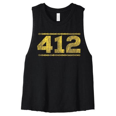 412 Pittsburgh Distressed Chain Yinzer City Retro Women's Racerback Cropped Tank